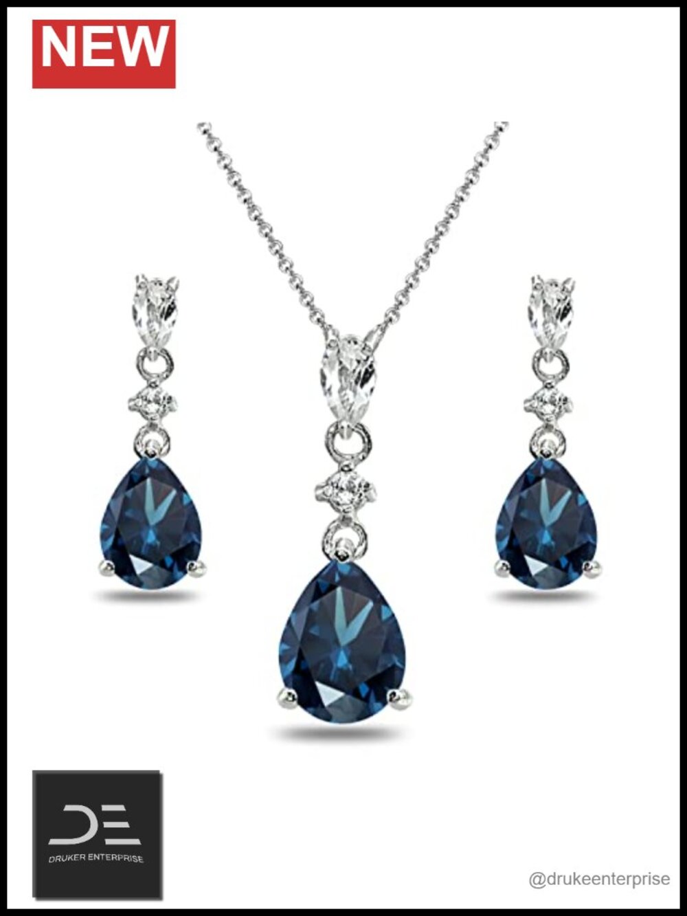 Sterling Silver Simulated London Blue Topaz & White Topaz Pear-Cut Teardrop